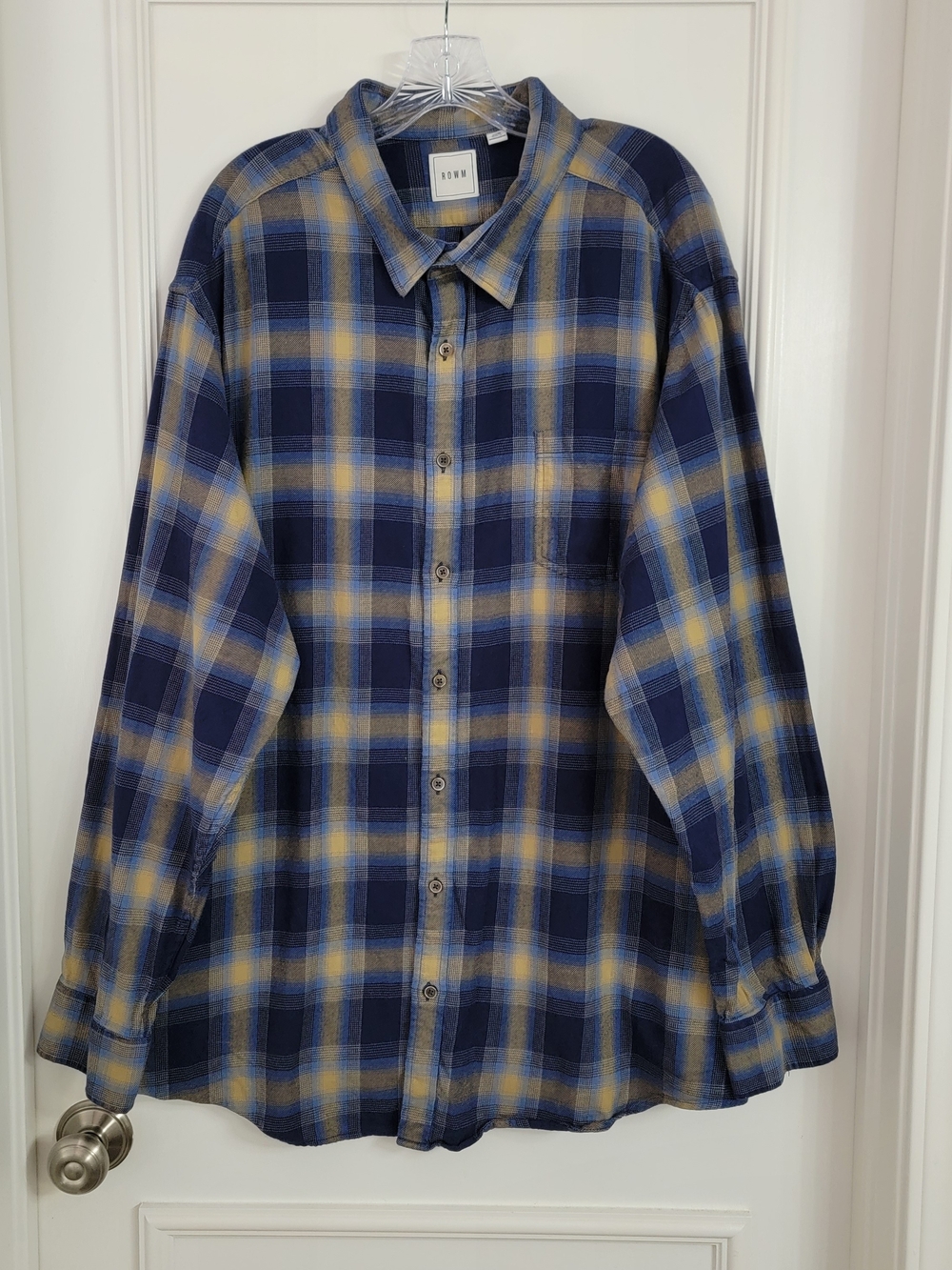 ROWM Mens 3XB Blue Plaid Long Sleeve Button Up Flannel Shirt Western Cowboy